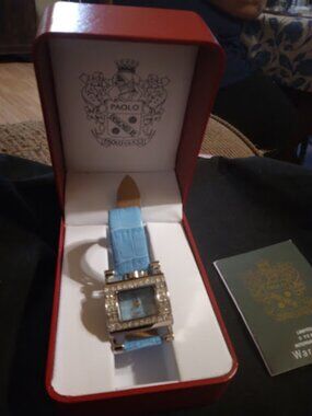 VTG Paolo Gucci Blue Croc Leather Crystal Watch PG706WUIP Box/Papers